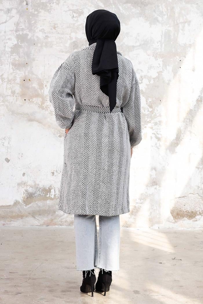 Esilay Kuşaklı Oversize Kap 1244 - Beyaz