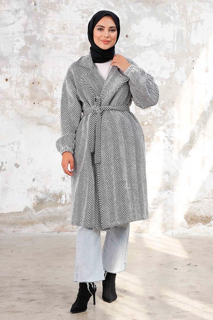 Esilay Kuşaklı Oversize Kap 1244 - Beyaz