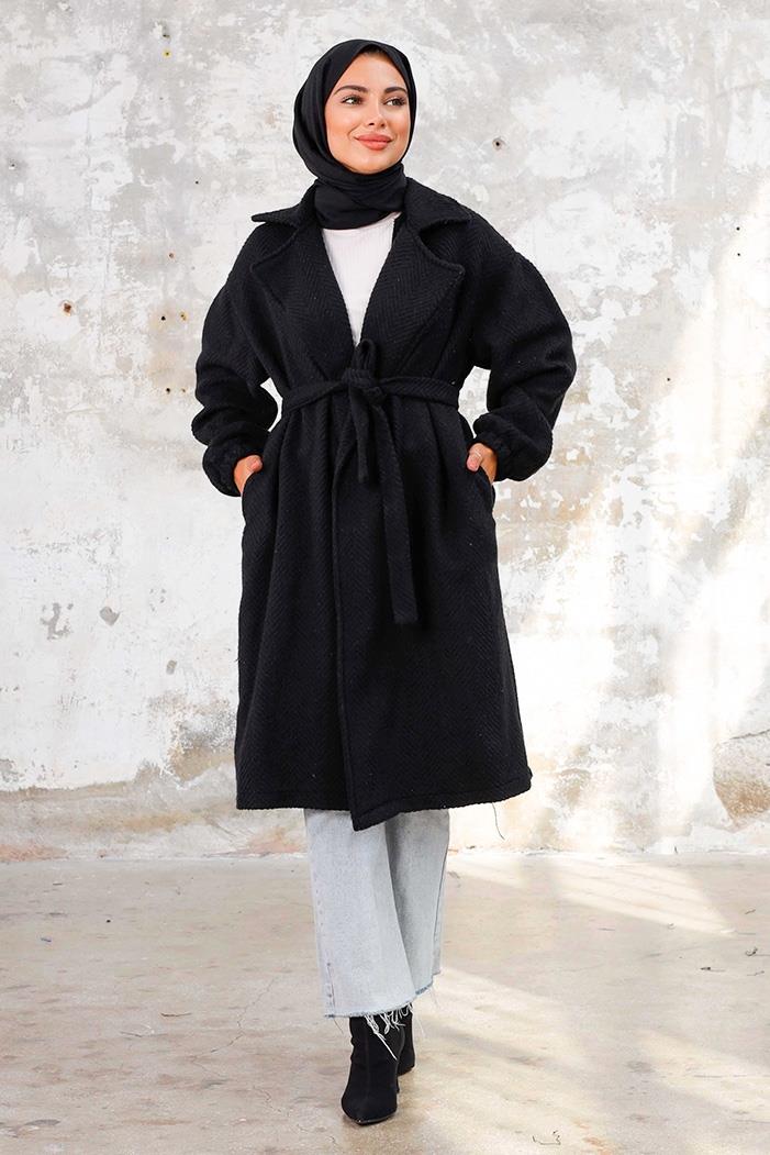 Esilay Kuşaklı Oversize Kap 1244 - Siyah