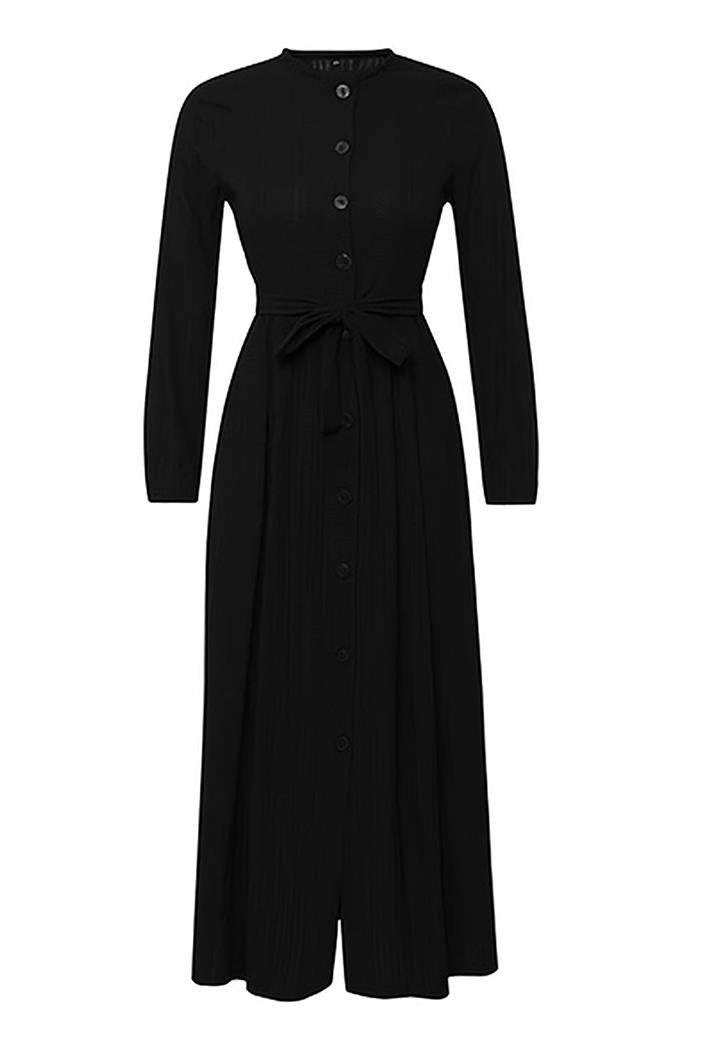 Esnel Kuşaklı Elbise  1366 - Siyah