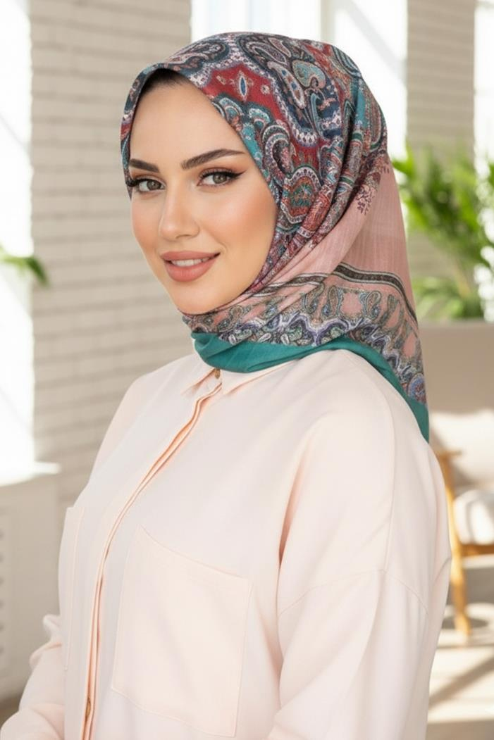 Evil Desenli Soft Eşarp 1177 - Pudra