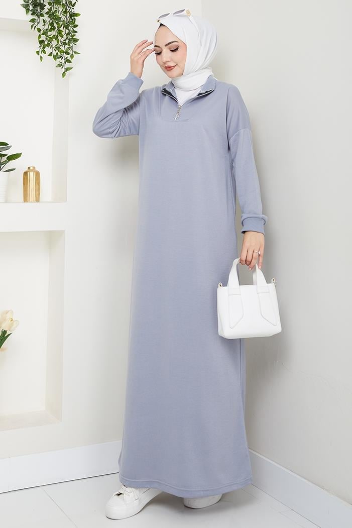 Eyzen Yarım Fermuarlı Elbise 1423 - Gri