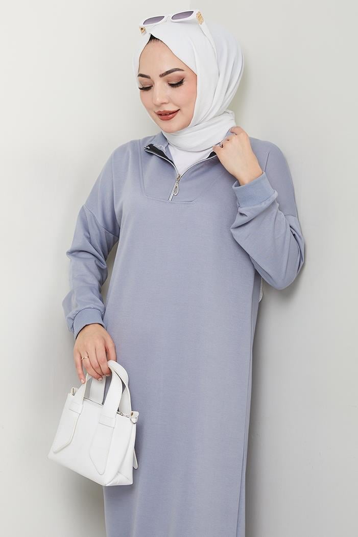 Eyzen Yarım Fermuarlı Elbise 1423 - Gri
