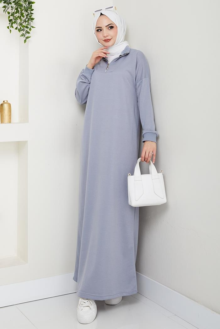Eyzen Yarım Fermuarlı Elbise 1423 - Gri