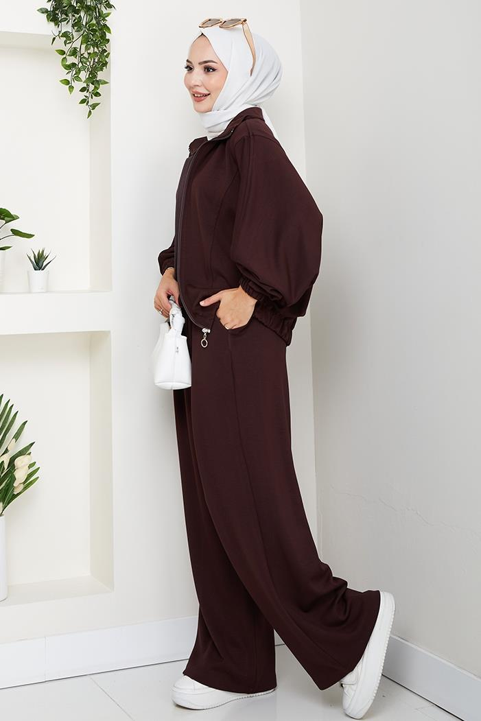 Fermuarlı Oversize Takım 1595 - Acı Kahve