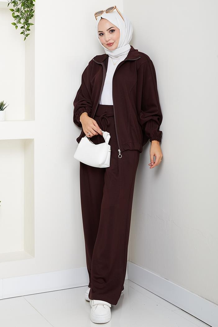 Fermuarlı Oversize Takım 1595 - Acı Kahve