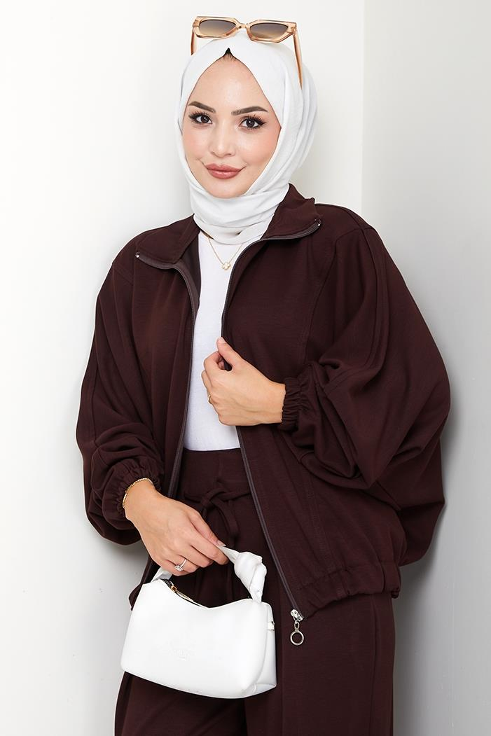 Fermuarlı Oversize Takım 1595 - Acı Kahve