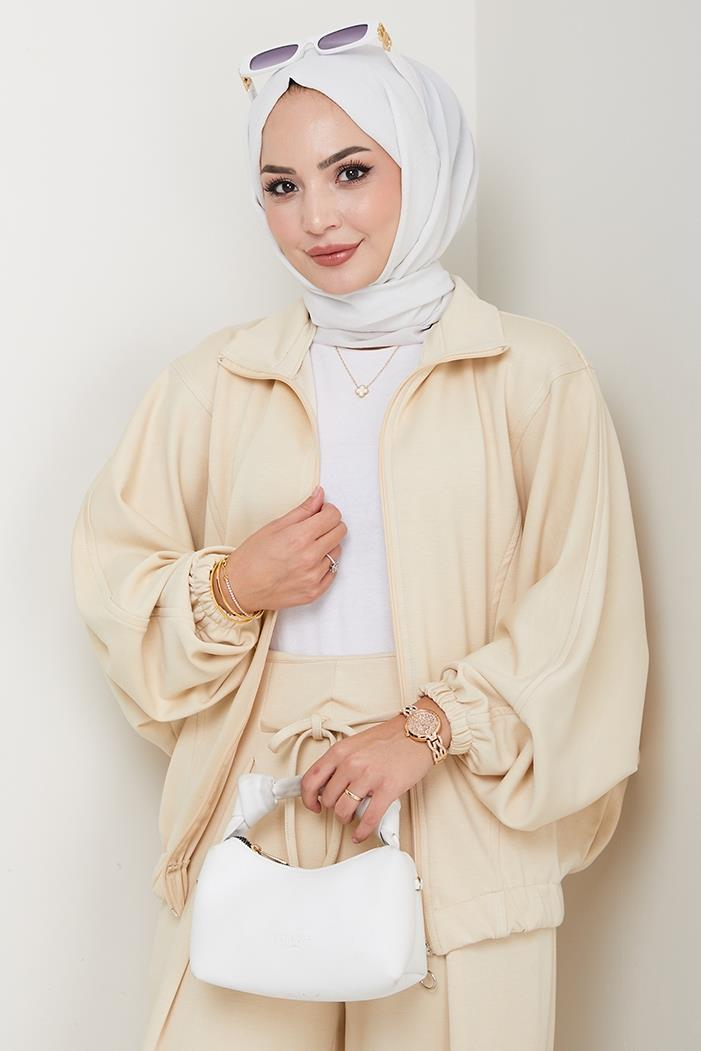 Fermuarlı Oversize Takım 1595 - Bej