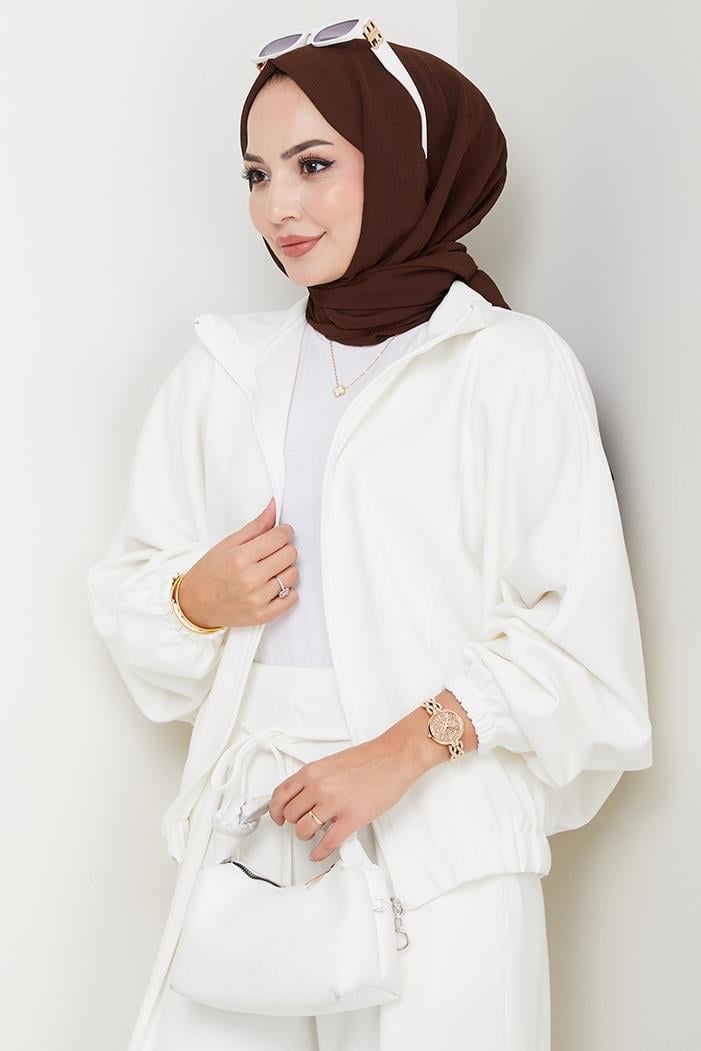 Fermuarlı Oversize Takım 1595 - Beyaz