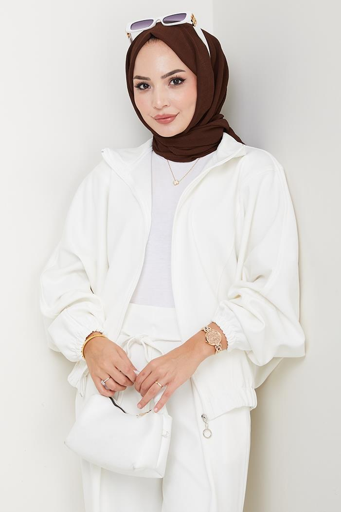 Fermuarlı Oversize Takım 1595 - Beyaz
