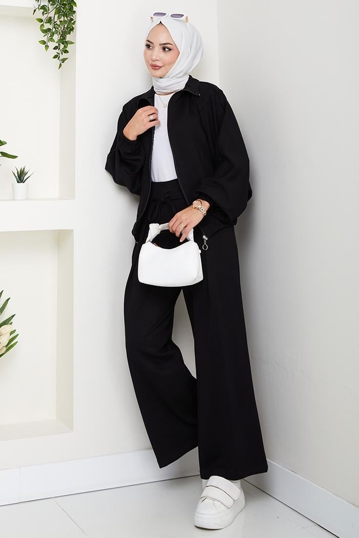 Fermuarlı Oversize Takım 1595 - Siyah
