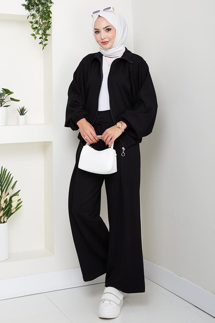 Fermuarlı Oversize Takım 1595 - Siyah