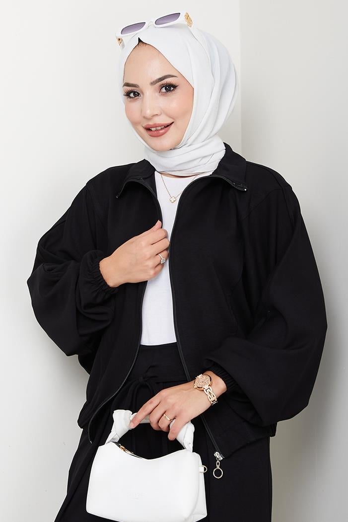 Fermuarlı Oversize Takım 1595 - Siyah
