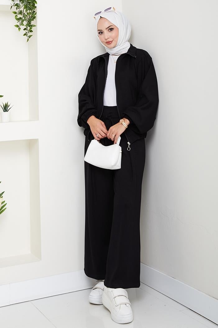 Fermuarlı Oversize Takım 1595 - Siyah