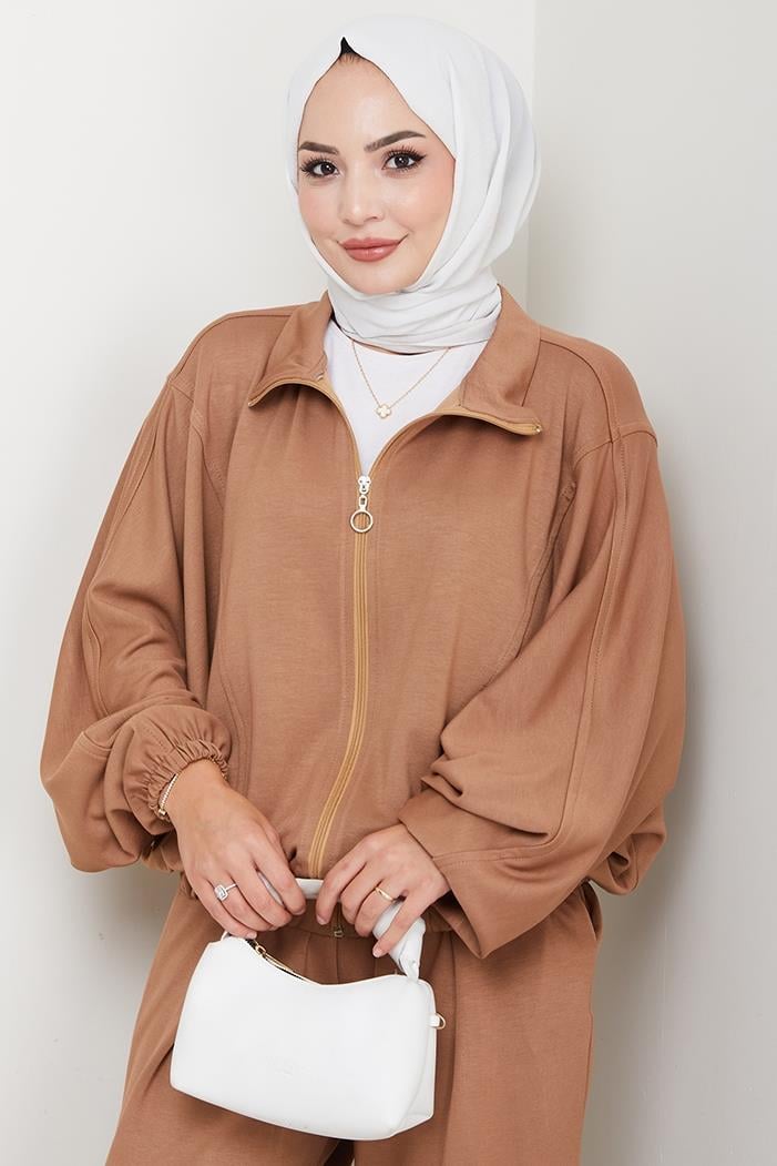 Fermuarlı Oversize Takım 1595 - Vizon