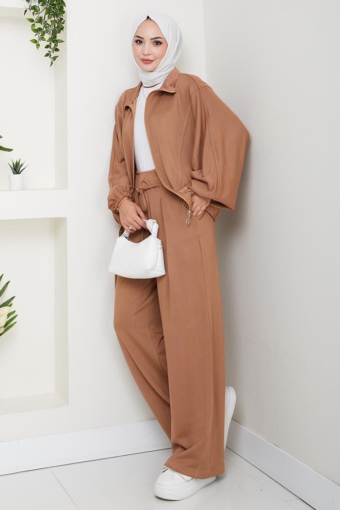 Fermuarlı Oversize Takım 1595 - Vizon