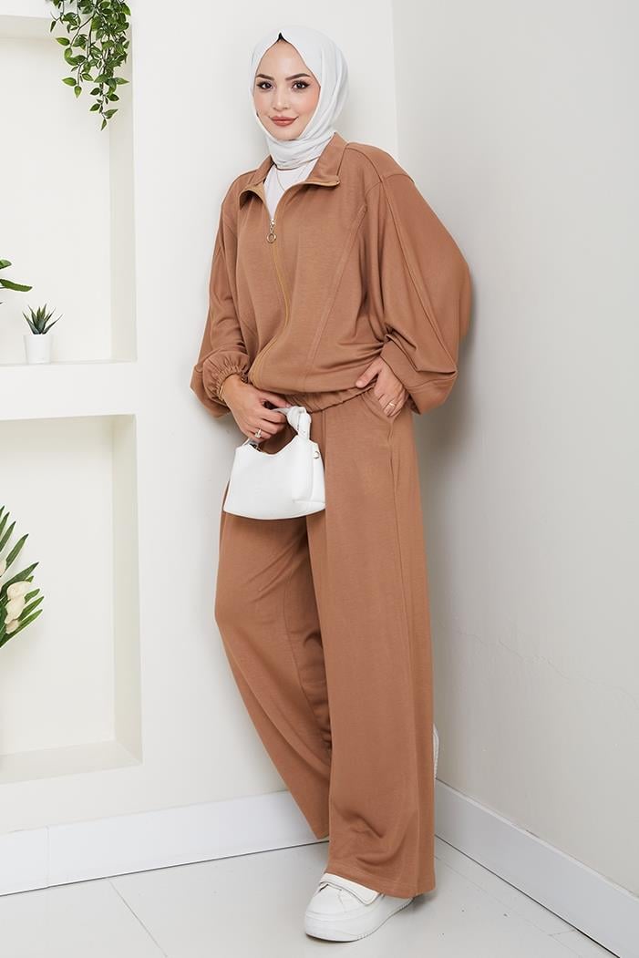 Fermuarlı Oversize Takım 1595 - Vizon