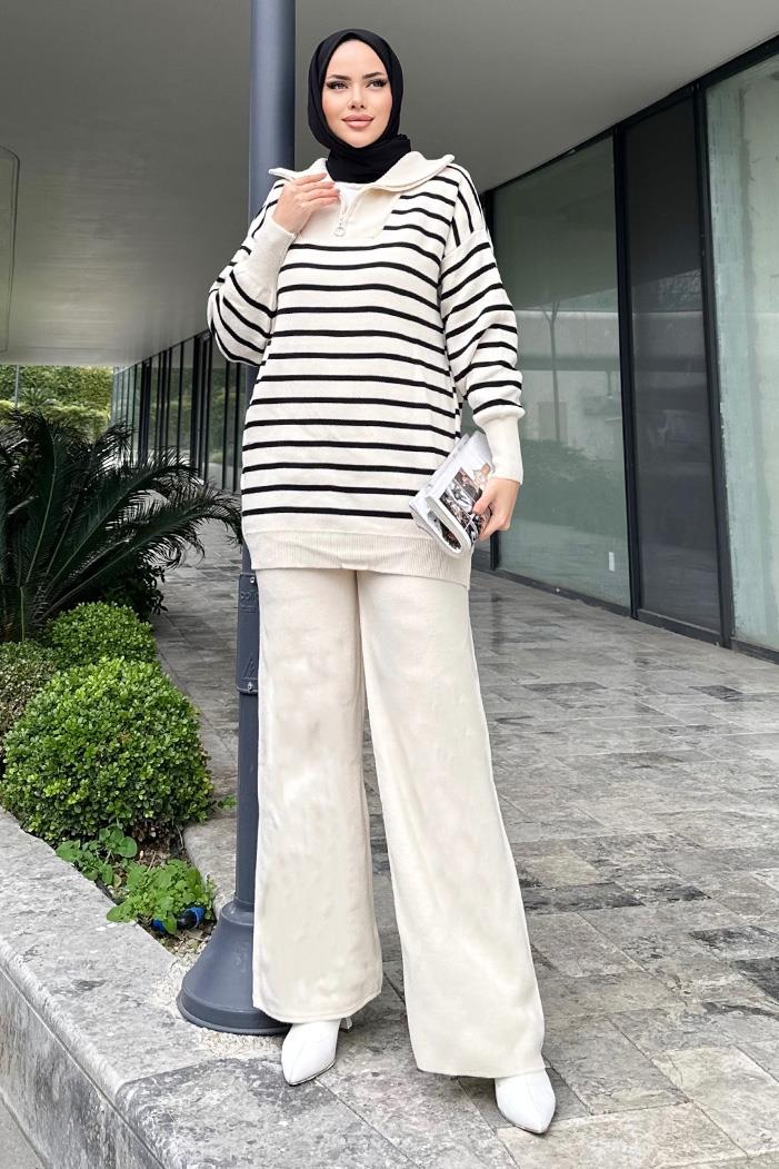 Fermuarlı Triko Takım 754 - Beyaz