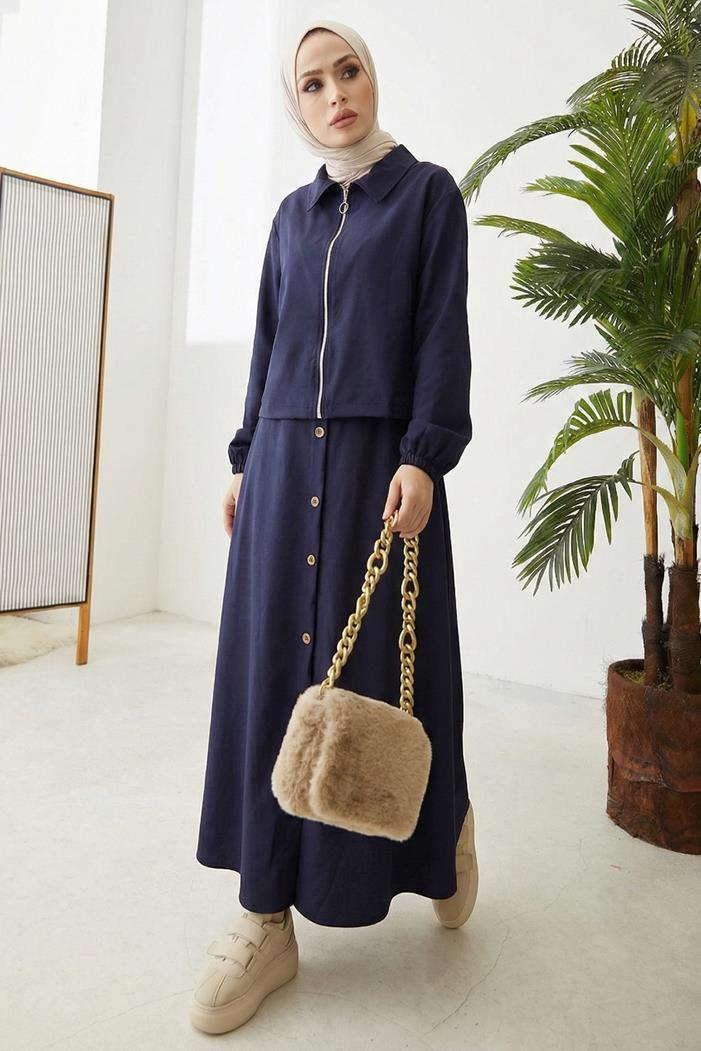 Fermuarlı Tunik Etek İkili Takım 1674 - Lacivert