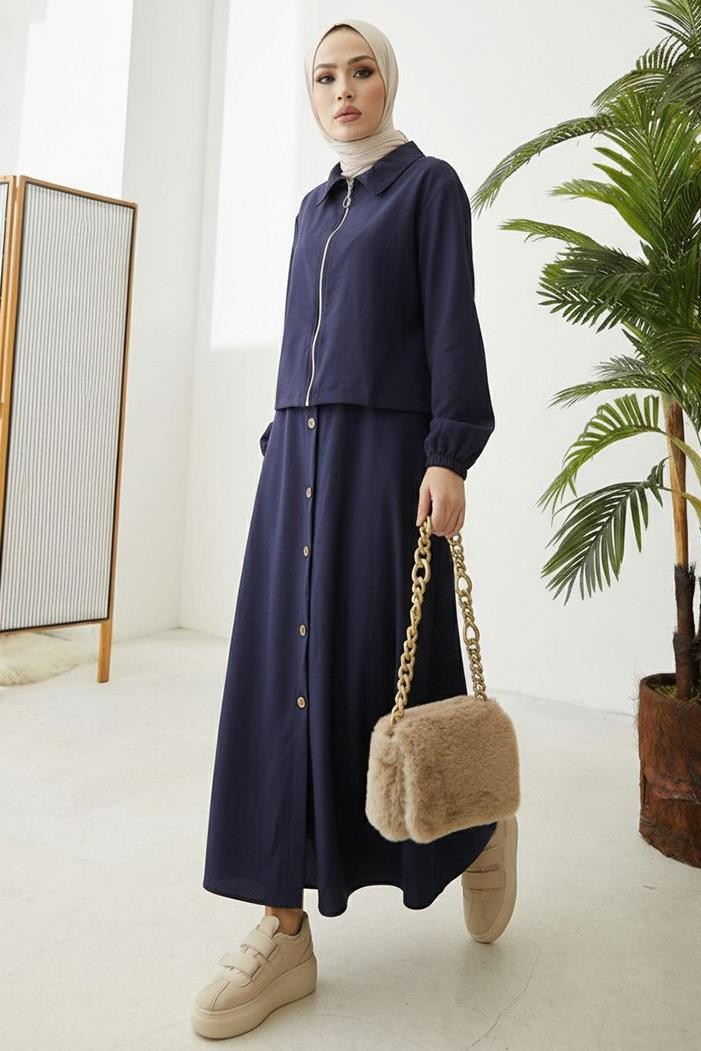 Fermuarlı Tunik Etek İkili Takım 1674 - Lacivert