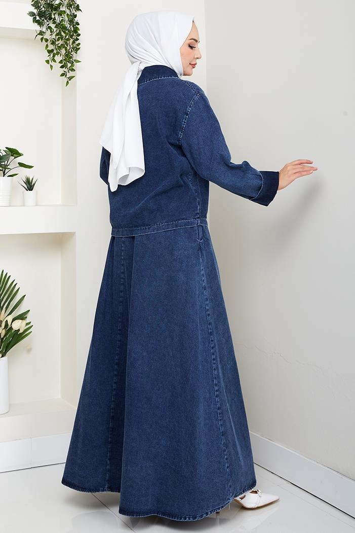 Fermuarlı Tunik Etek Kot İkili Takım 1643 - Mavi