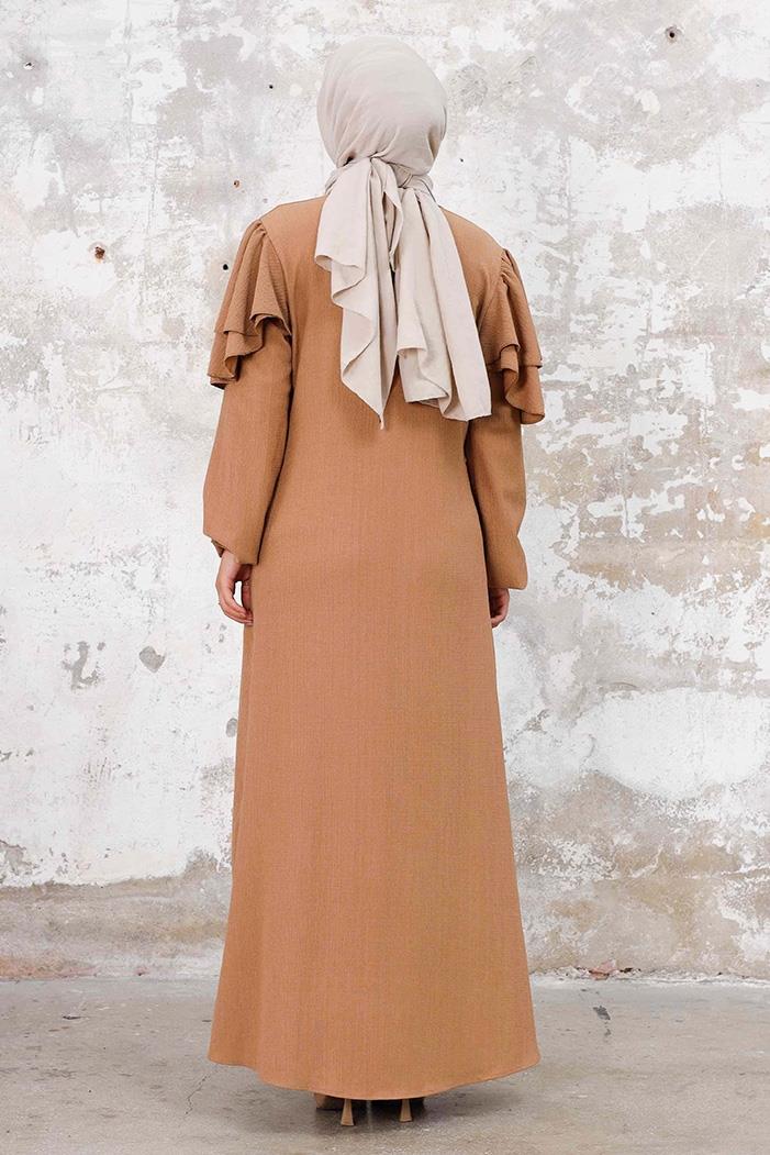 Fırfır Kol Boydan Fermuarlı Ferace 1248 - Vizon