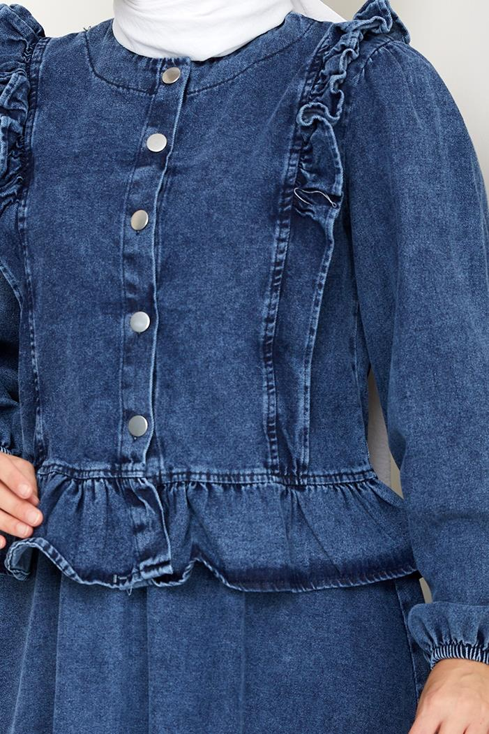 Fırfırlı Ceket Etek Kot İkili Takım 1638 - Mavi