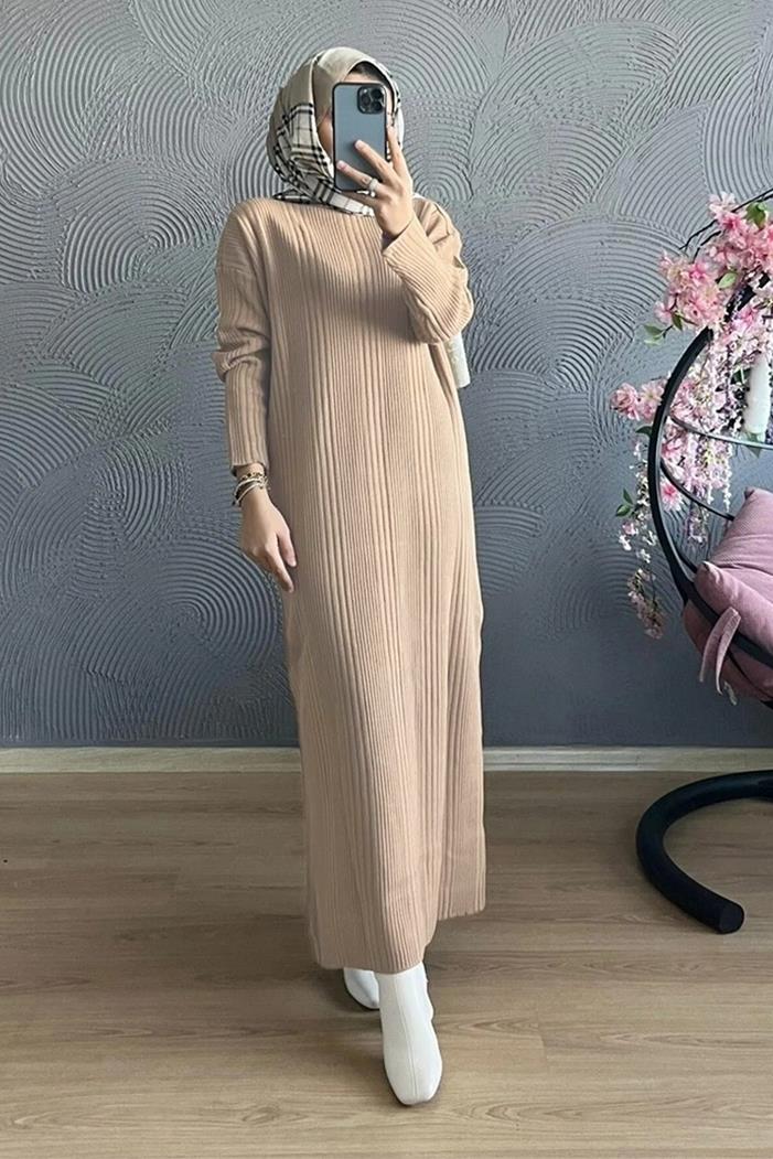Fitilli Triko Elbise 749 - Taş