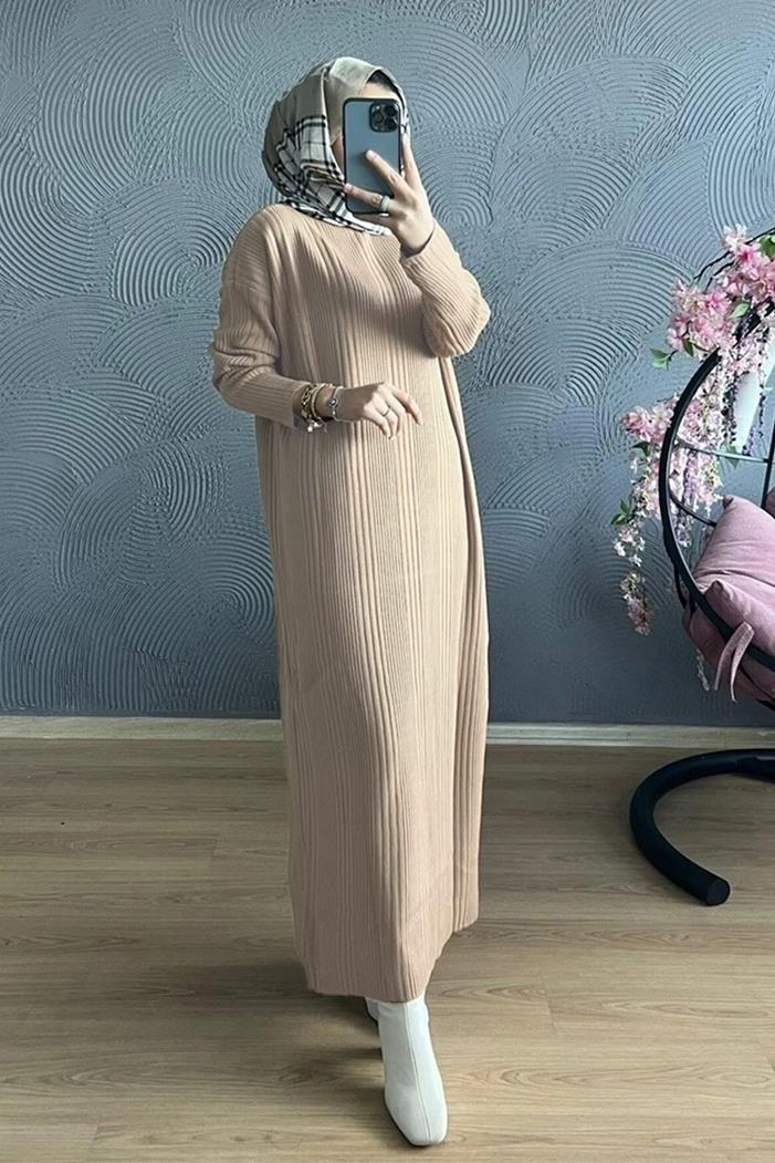 Fitilli Triko Elbise 749 - Taş