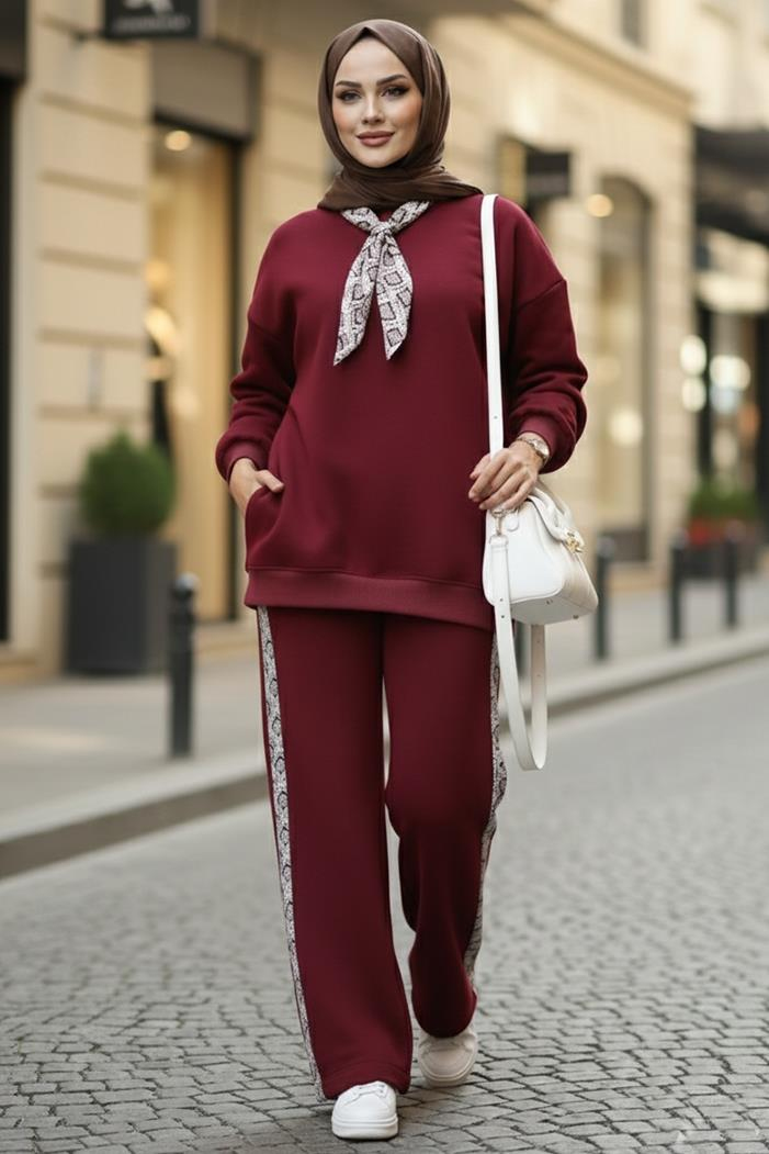 Fularlı Üç İplik İkili Takım 1654 - Bordo