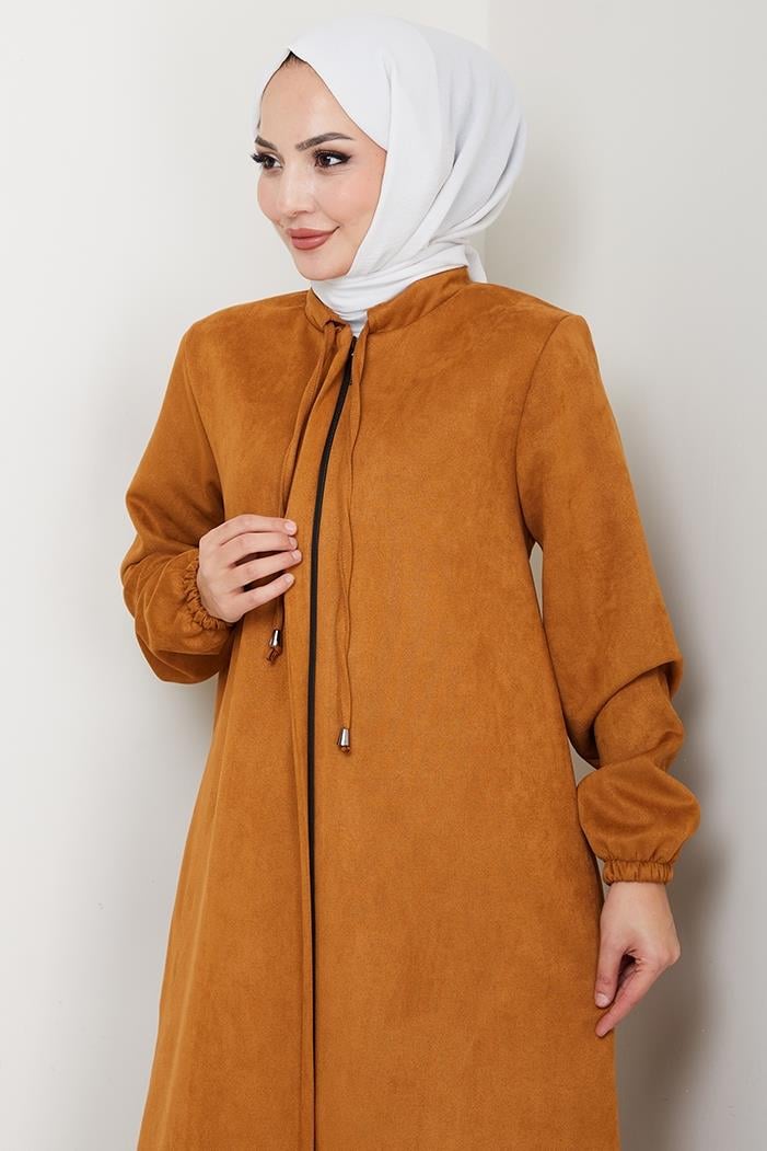 Gizli Fermuarlı Süet Ferace 1605 - Taba