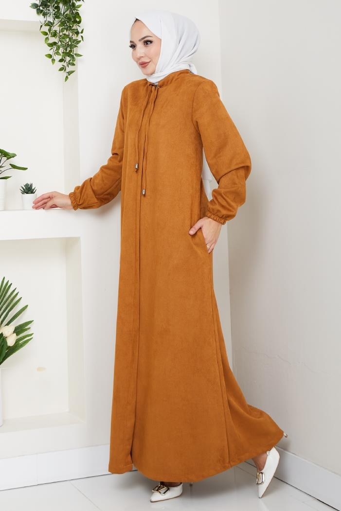 Gizli Fermuarlı Süet Ferace 1605 - Taba