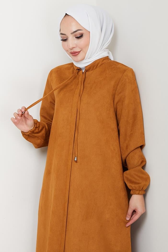 Gizli Fermuarlı Süet Ferace 1605 - Taba