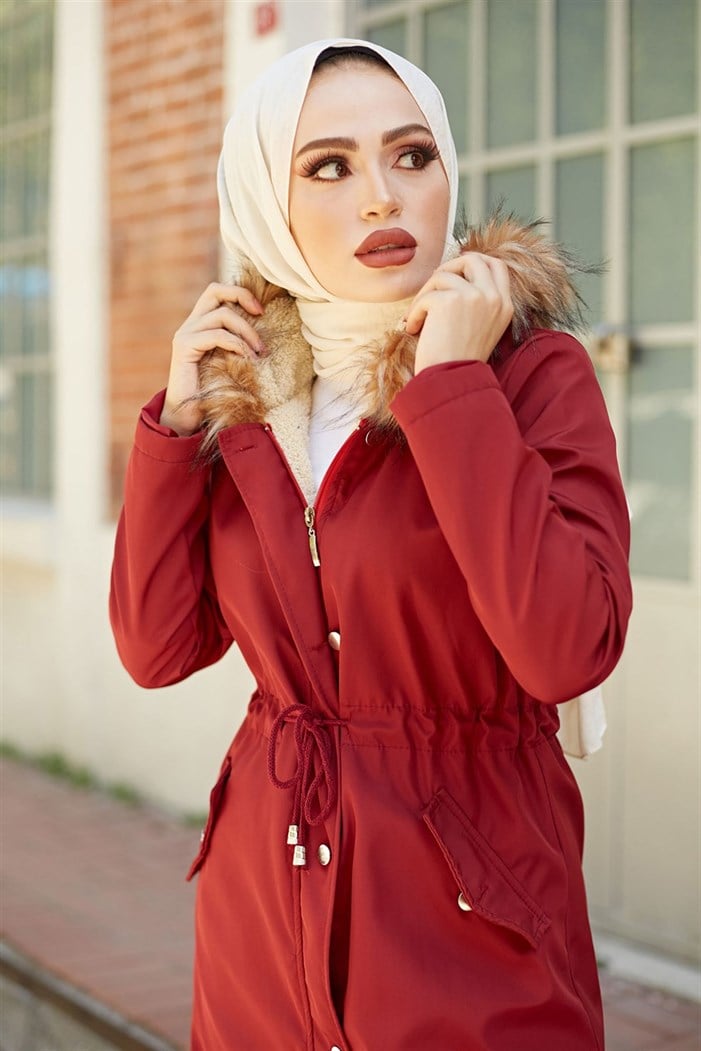 İçi Kürklü Mont 2401  - Bordo