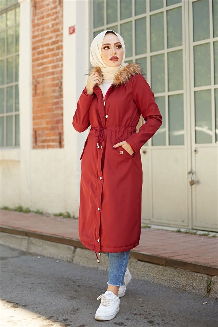 İçi Kürklü Mont 2401  - Bordo