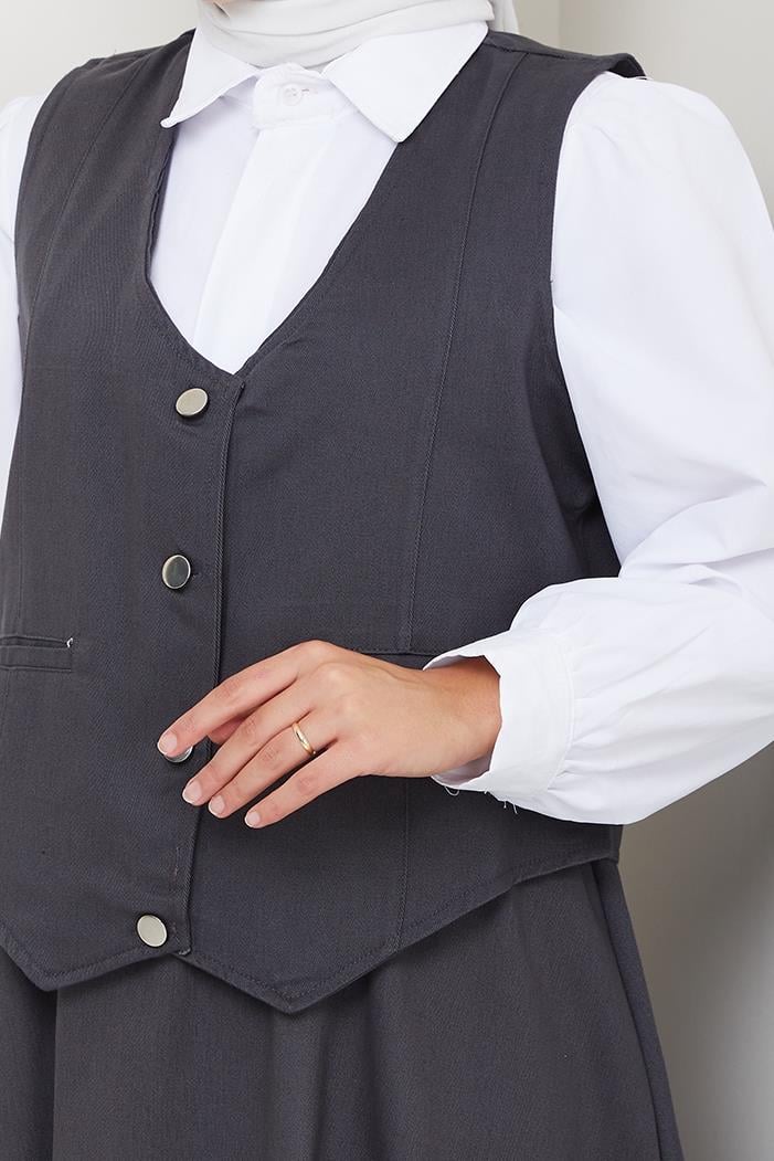 İkili Gabardin Yelek Etek Takım 1400  - Antrasit