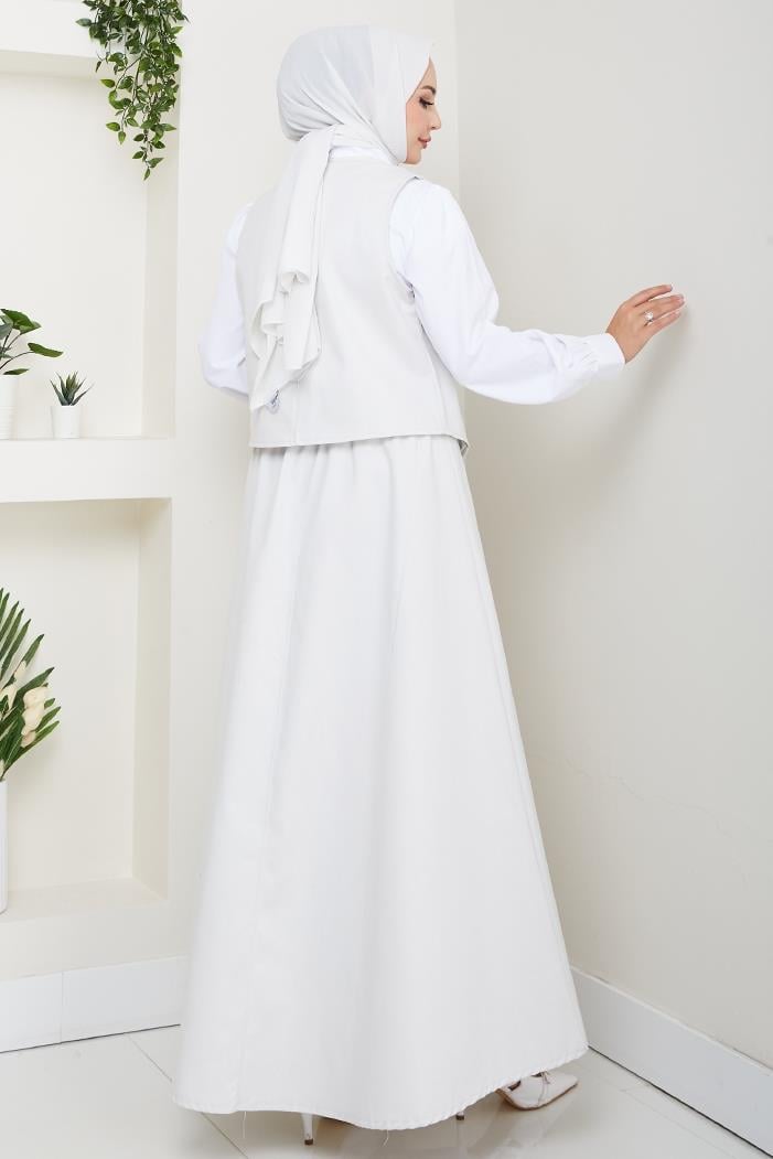 İkili Gabardin Yelek Etek Takım 1400 - Gri