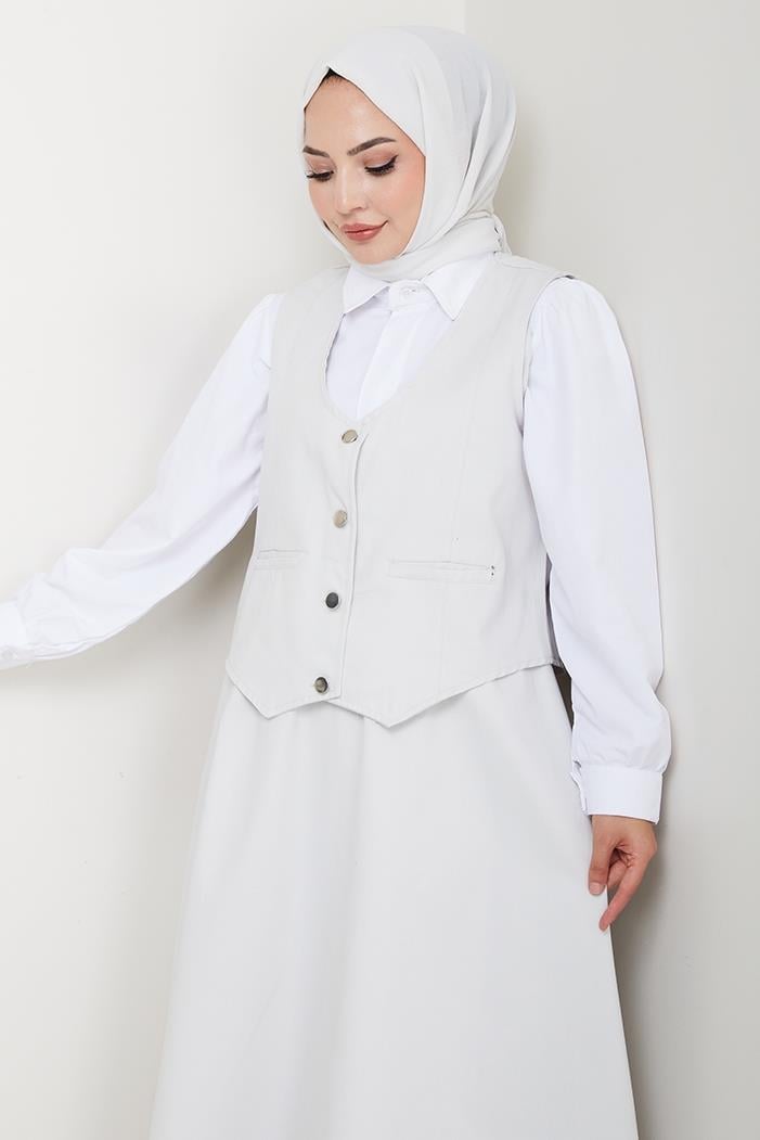 İkili Gabardin Yelek Etek Takım 1400 - Gri
