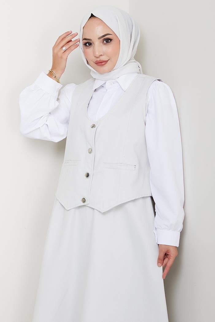 İkili Gabardin Yelek Etek Takım 1400 - Gri