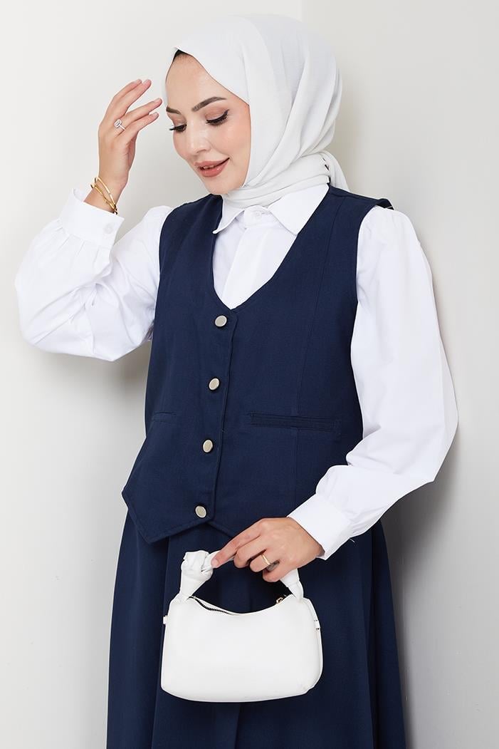 İkili Gabardin Yelek Etek Takım 1400  - Lacivert