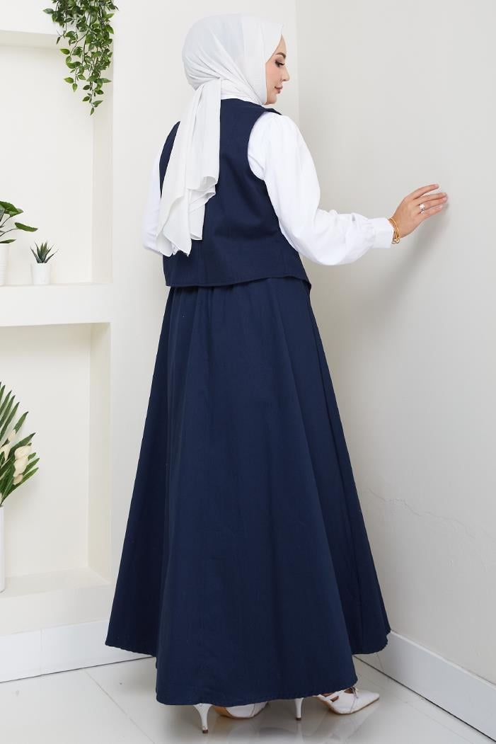 İkili Gabardin Yelek Etek Takım 1400  - Lacivert