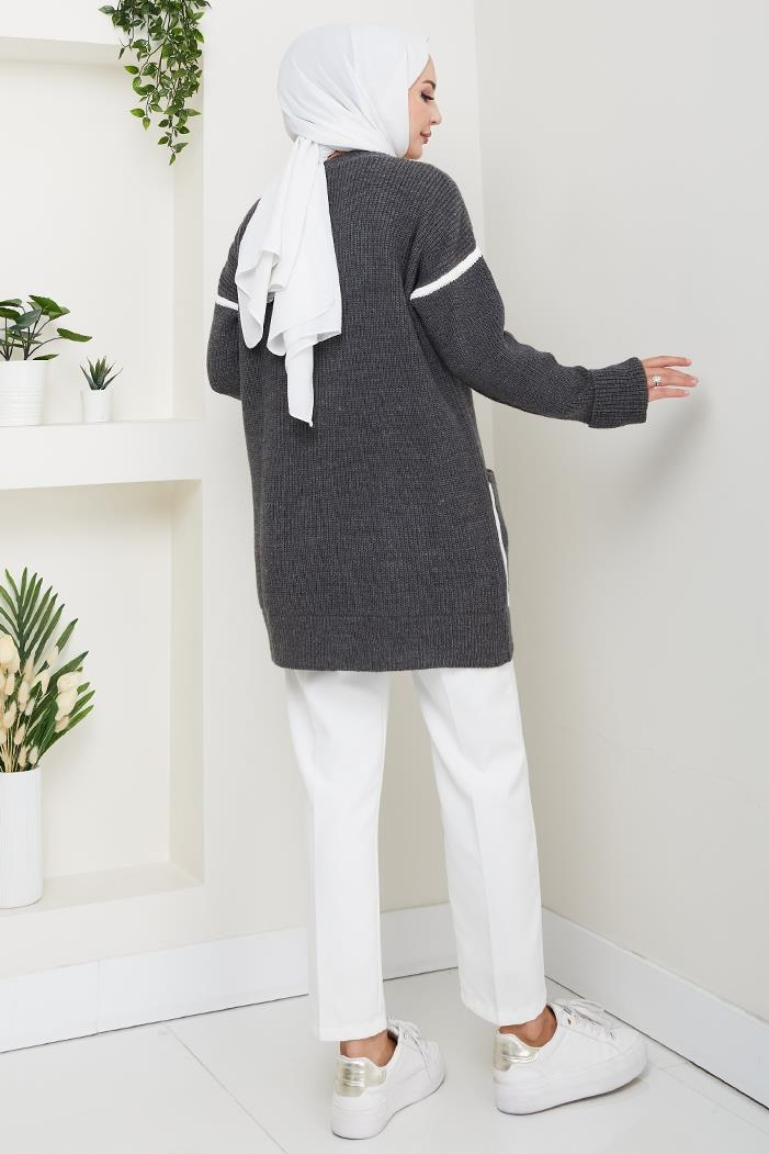 İlge Düğmeli Triko Hırka 1597 - Antrasit