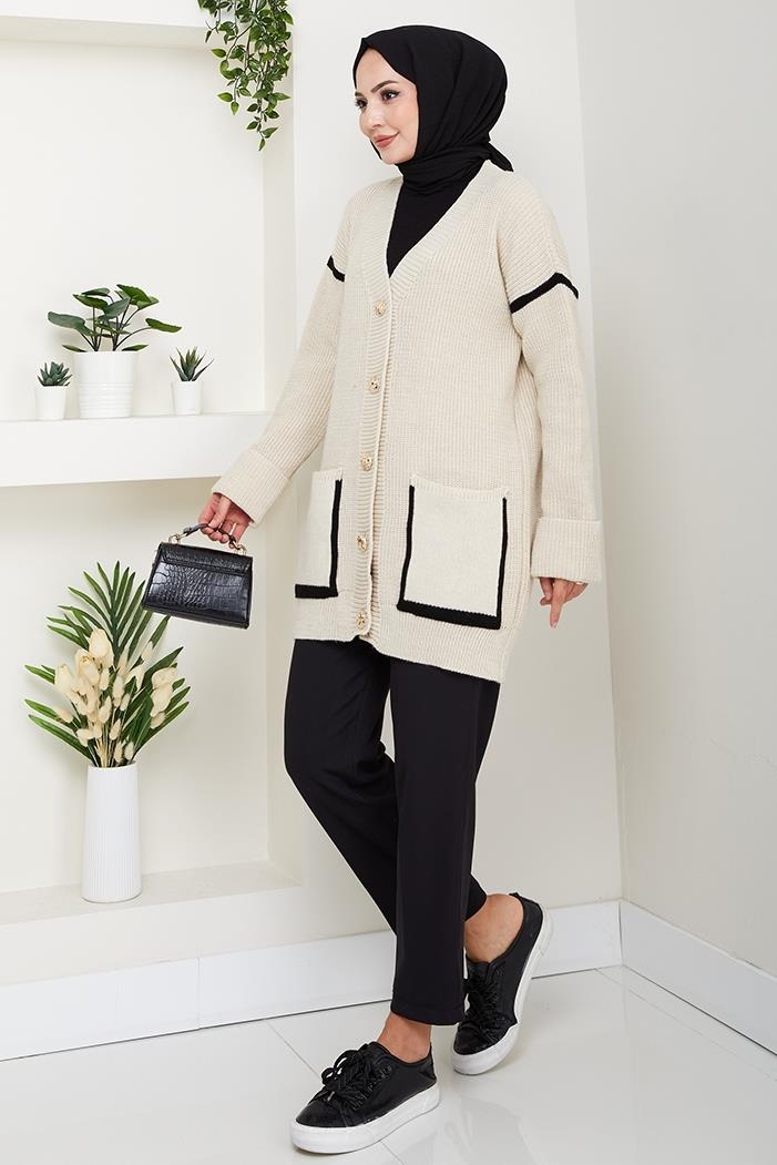 İlge Düğmeli Triko Hırka 1597 - Bej