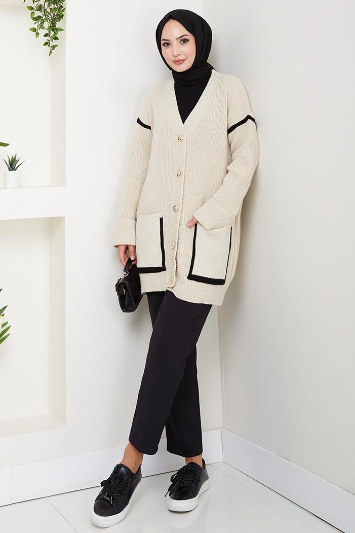 İlge Düğmeli Triko Hırka 1597 - Bej