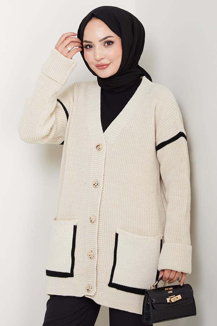 İlge Düğmeli Triko Hırka 1597 - Bej