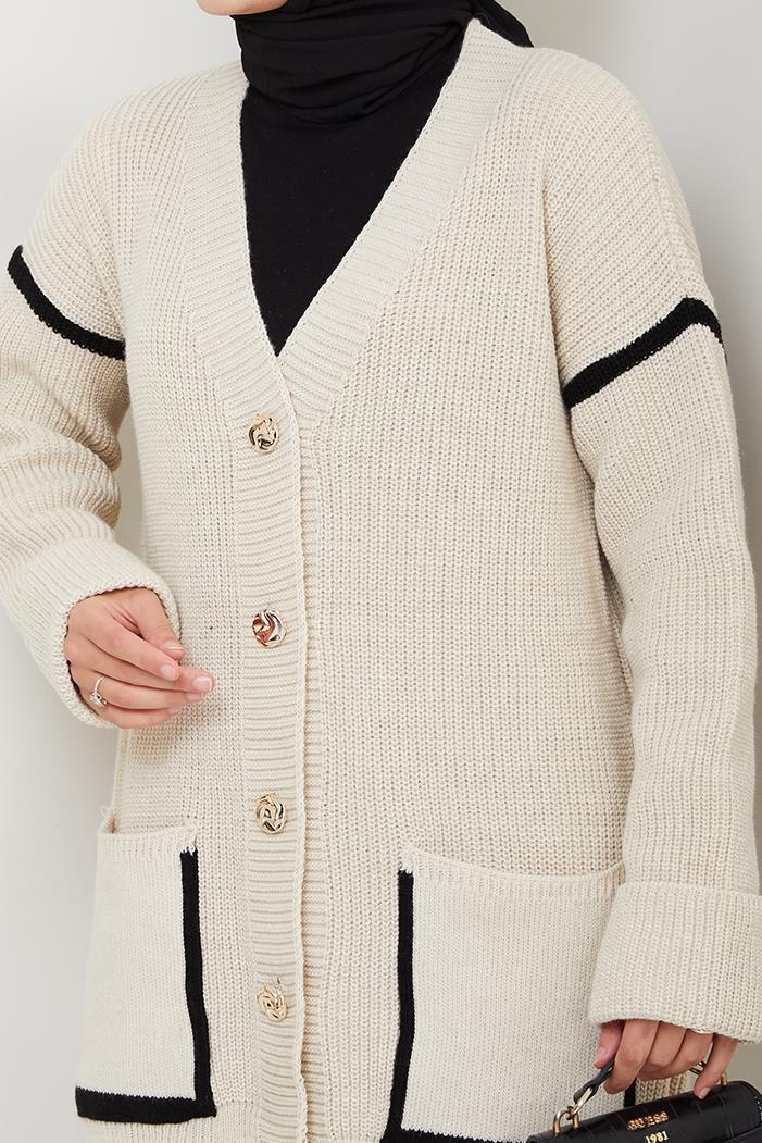 İlge Düğmeli Triko Hırka 1597 - Bej