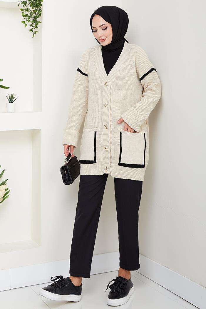 İlge Düğmeli Triko Hırka 1597 - Bej