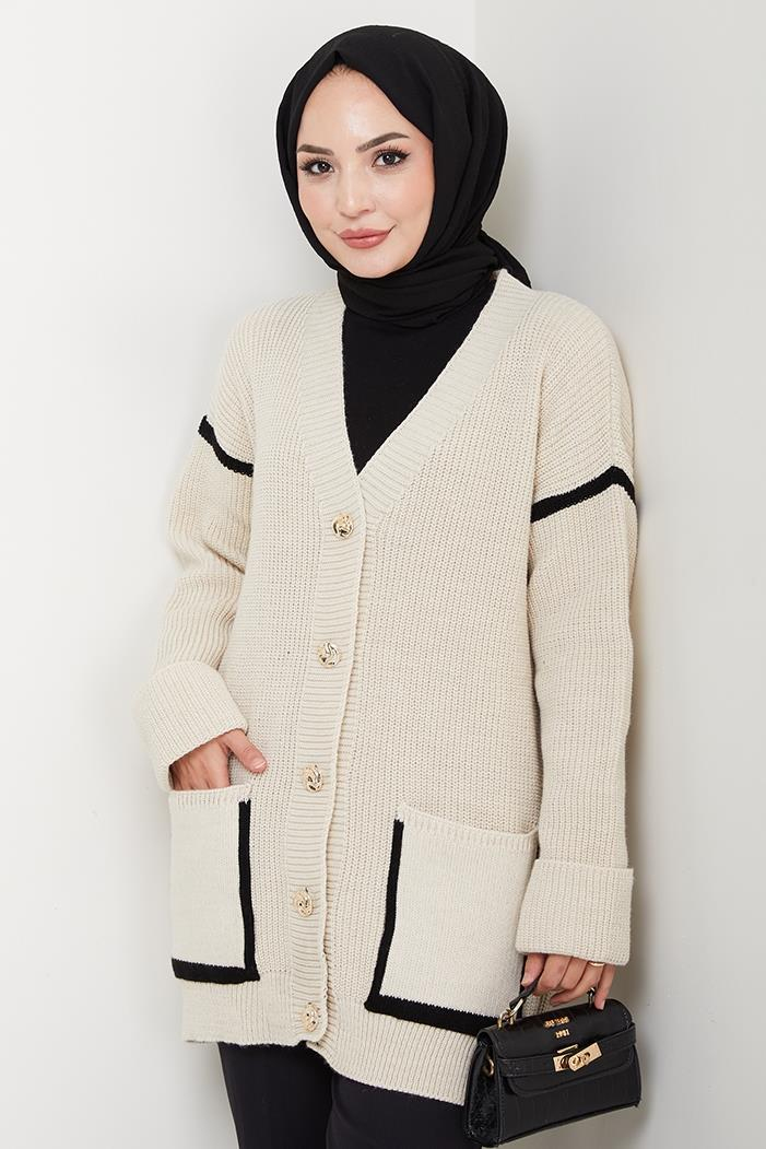 İlge Düğmeli Triko Hırka 1597 - Bej