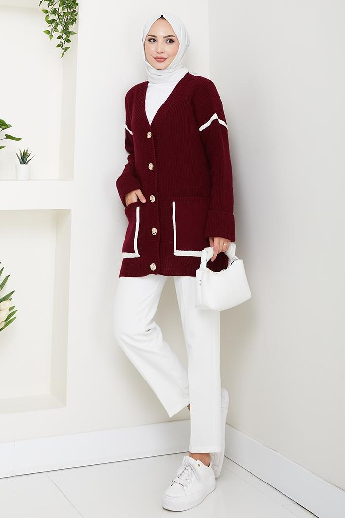 İlge Düğmeli Triko Hırka 1597 - Bordo