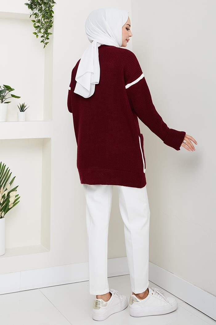 İlge Düğmeli Triko Hırka 1597 - Bordo